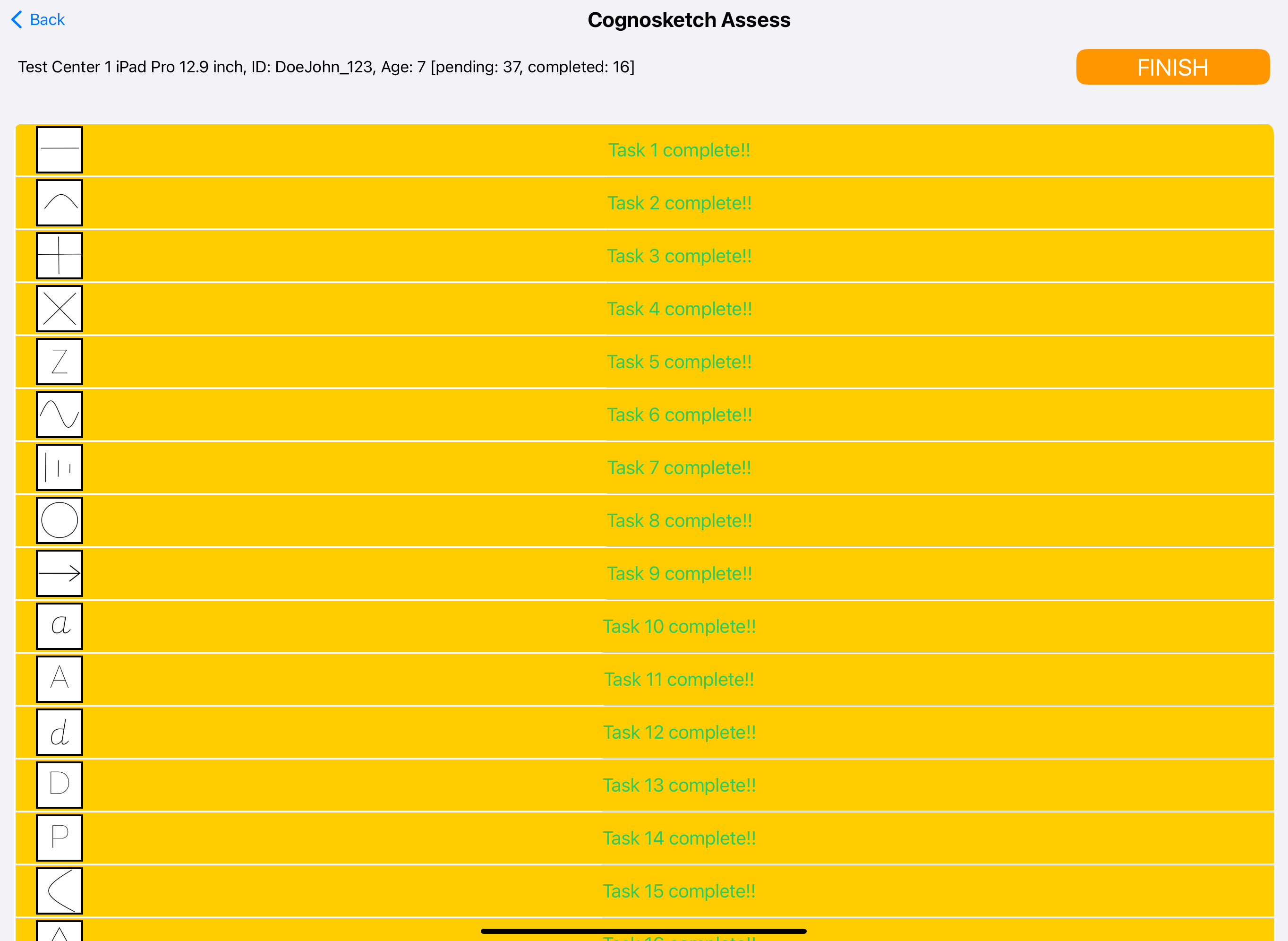 Completed assessments on screen.