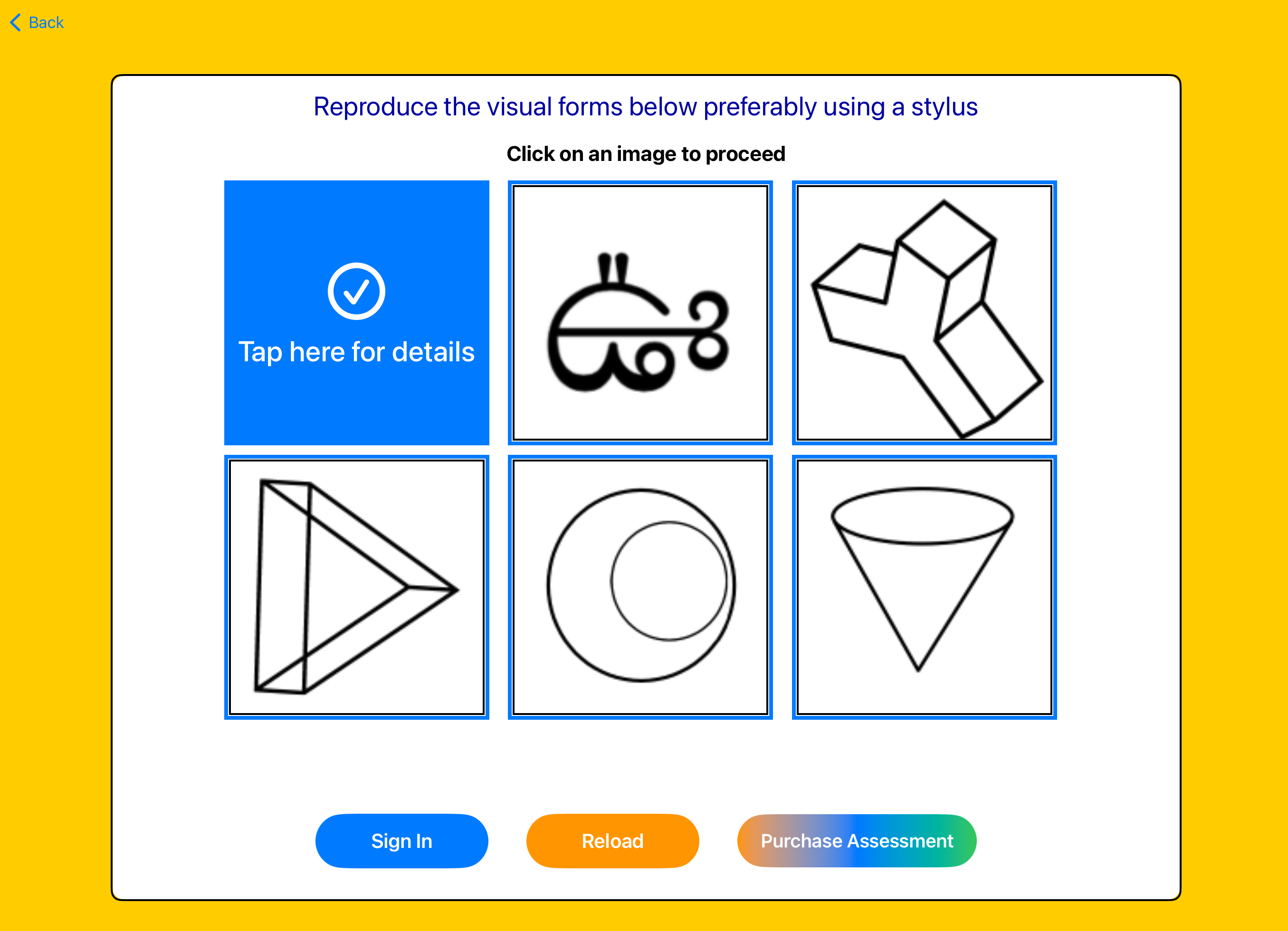 Try It Designs Screen with one completed tasked marked as a blue tile.