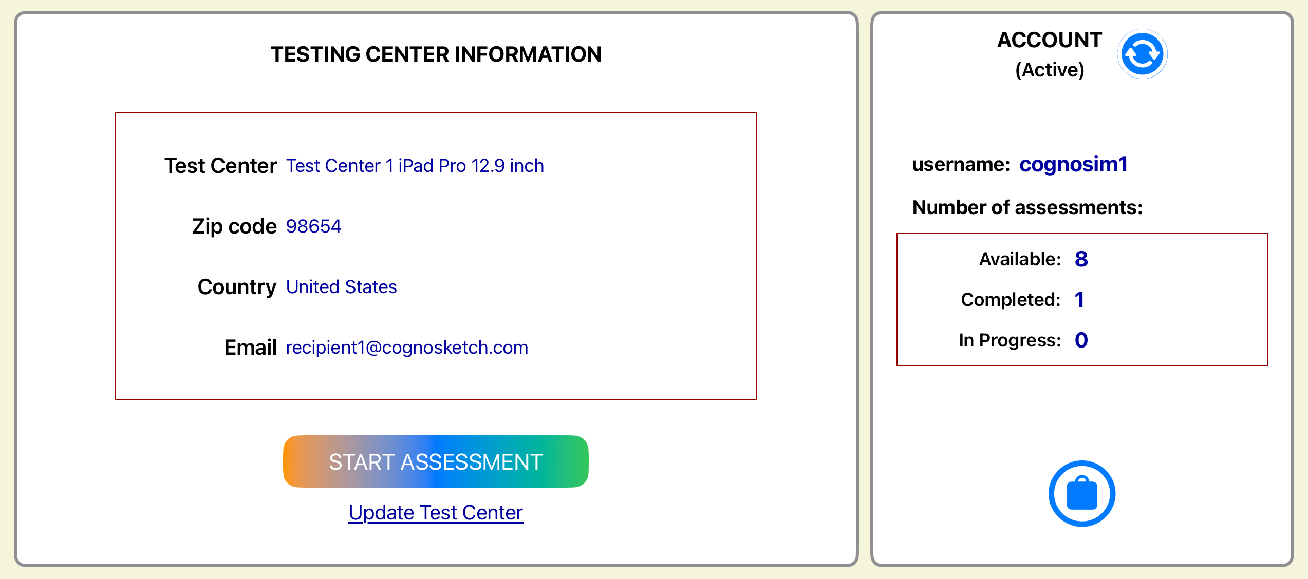 Start a new assessment from the main screen.