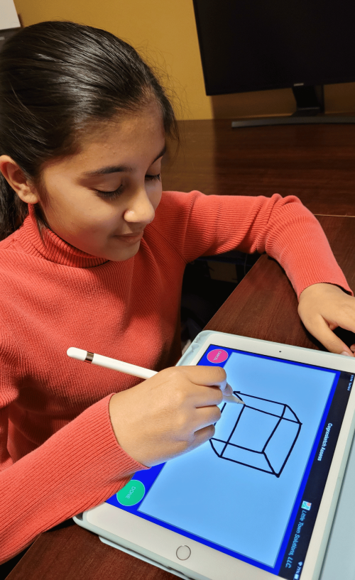 A child taking the assessment on an iPad running Cognosketch Assess