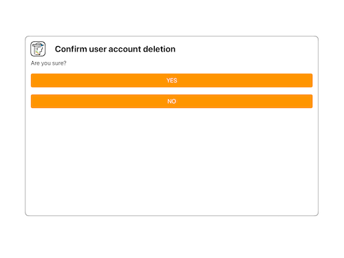 Confirm user account deletion screen in the Cognosketch Assess app asks the user "Are you sure?", and contains two orange buttons - YES and NO.