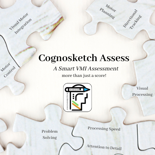 Cognosketch Assess is a smart VMI assessment that offers more than just a score! It puts many pieces of the puzzle together, including visual motor integration, motor control, motor planning, directional tracking, visual processing, problem solving, processing speed and attention to detail. App Icon of the Cognosketch Assess app is included in this image.