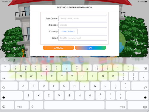 Form to fill in test center information.
