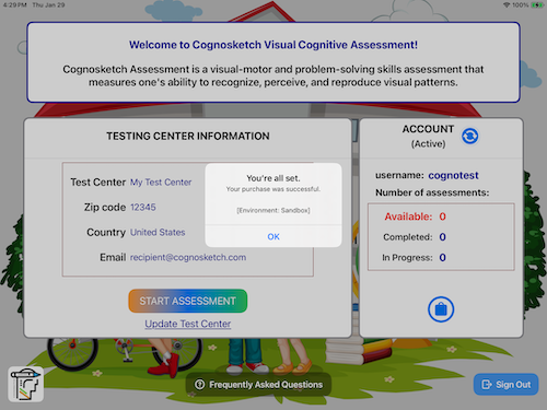 Purchase transaction completed, pending receipt verification.