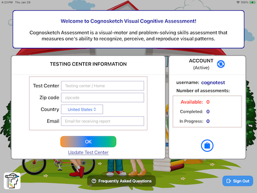 Main screen after signing into a new user account